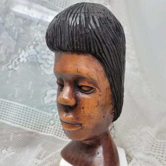 Vintage Hand Carved Woman's Head Figurine - Picture 2 of 9